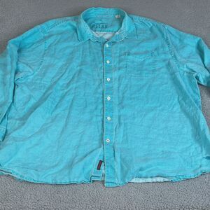 TOMMY BAHAMA  Linen Shirt Mens 4XB  Blue Button Lightweight Long Sleeve Aloha